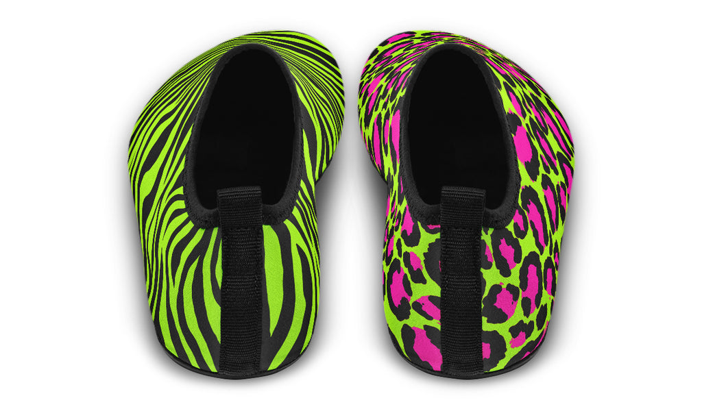 Neon Leopard x Neon Zebra Green Mismatch Water Shoes