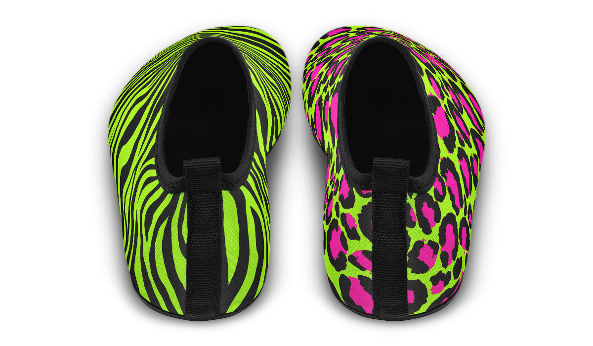 Neon Leopard x Neon Zebra Green Mismatch Water Shoes