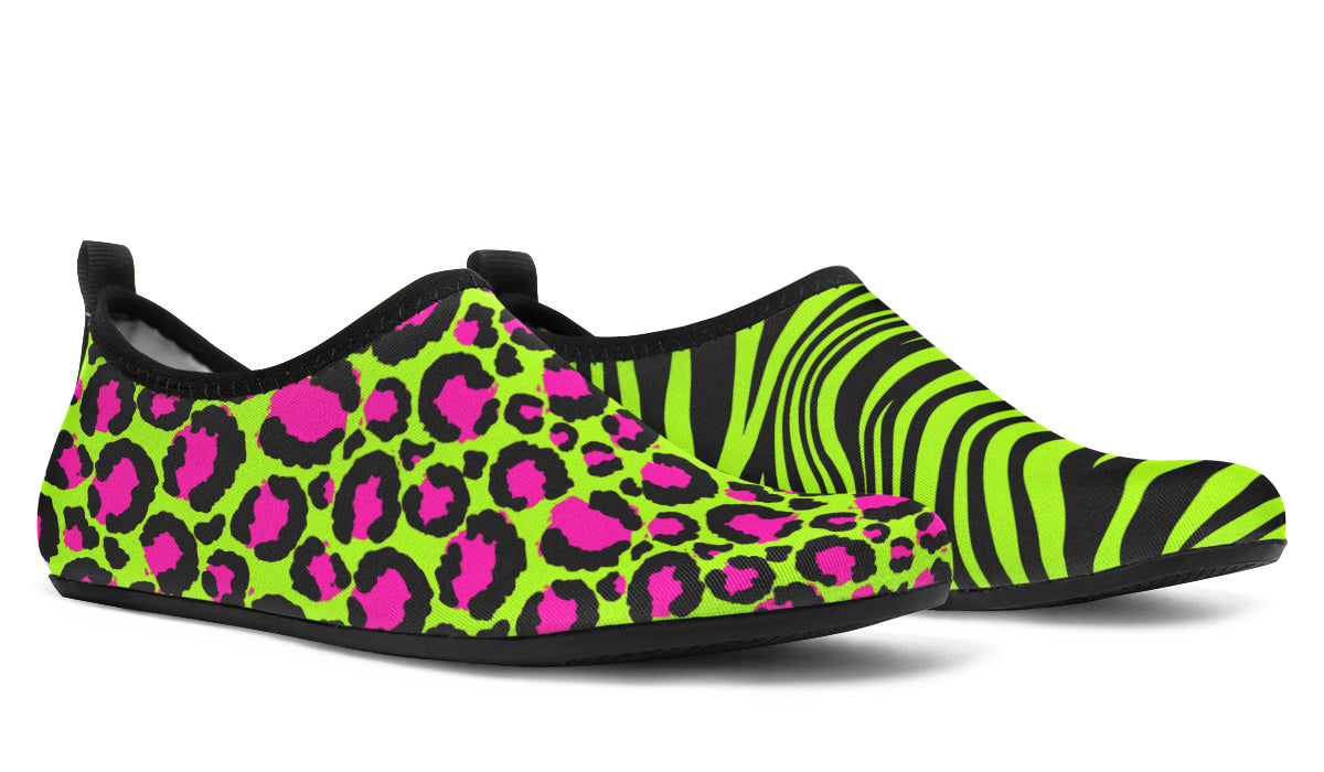 Neon Leopard x Neon Zebra Green Mismatch Water Shoes