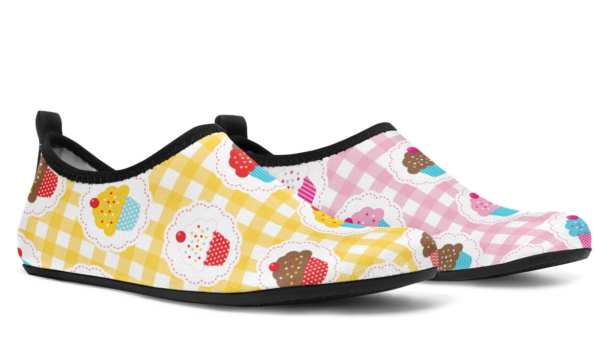 Pink And Yellow Mismatch Gingham Cupcakes Water Shoes