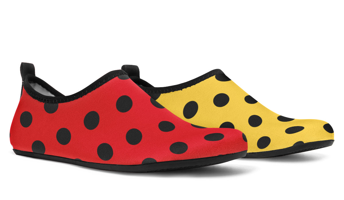 Red And Yellow Mismatched Polka Dot Water Shoes