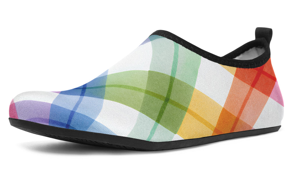 Watercolour Rainbow Plaid Water Shoes