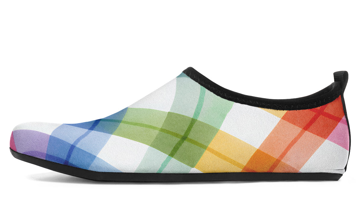 Watercolour Rainbow Plaid Water Shoes