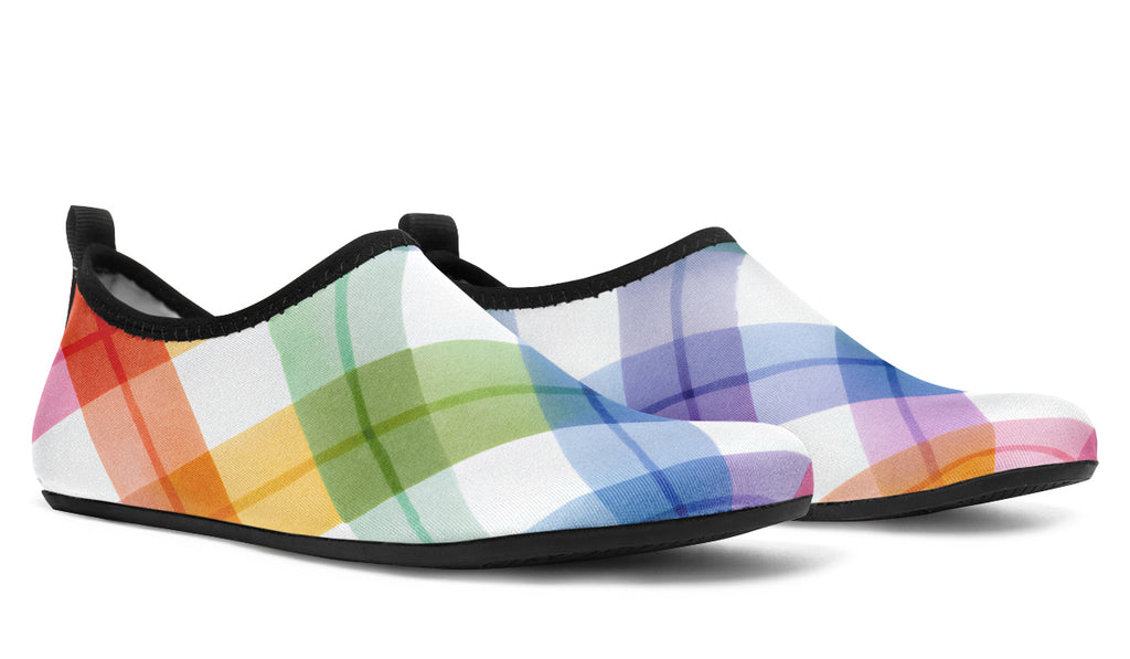 Watercolour Rainbow Plaid Water Shoes