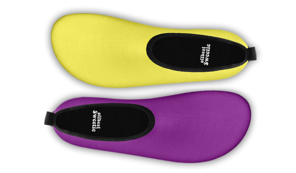 Yellow And Purple Mismatch Water Shoes - Offbeat Sweetie