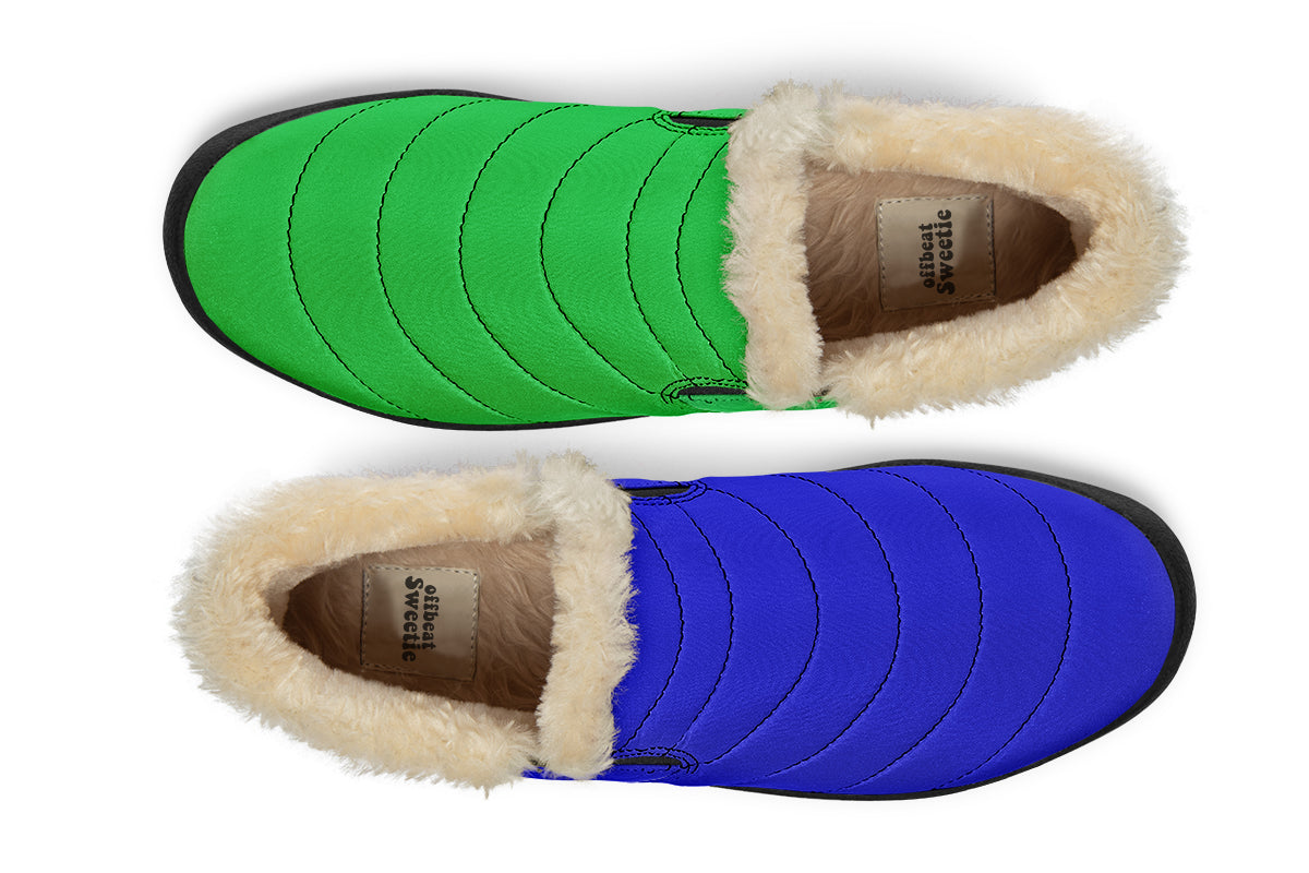 Blue and Green Mismatch Winter Shoes