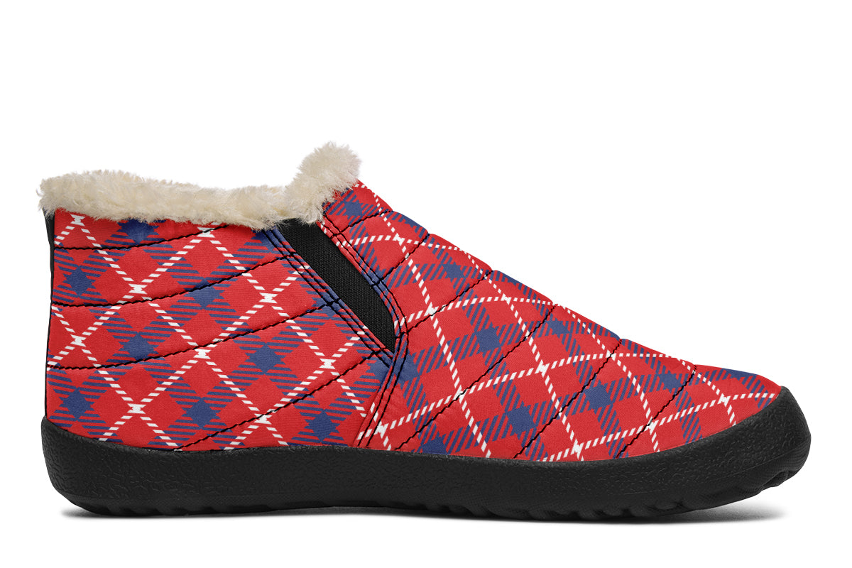 Cherry Red Plaid Winter Shoes