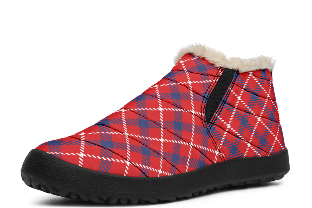 Cherry Red Plaid Winter Shoes