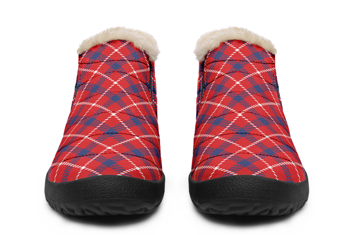Cherry Red Plaid Winter Shoes