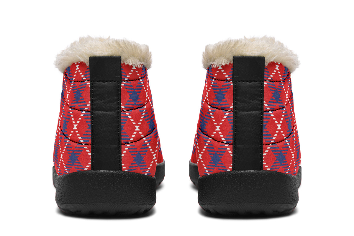 Cherry Red Plaid Winter Shoes