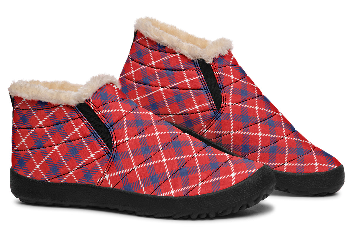 Cherry Red Plaid Winter Shoes