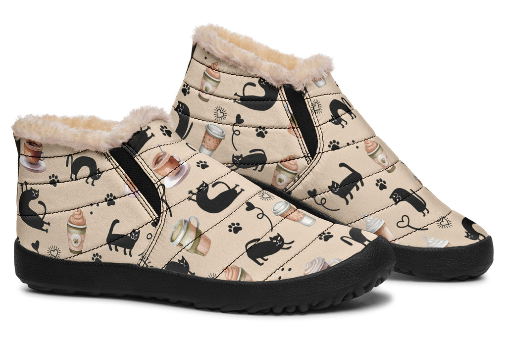 Cozy Coffee Cat Winter Shoes