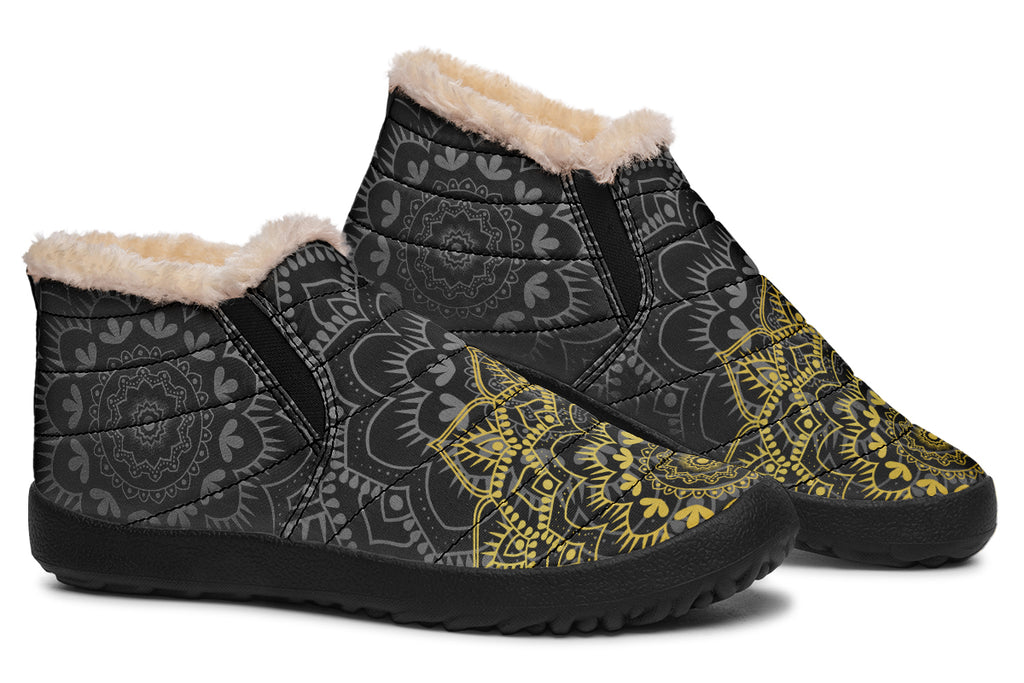 Golden Mandala Winter Shoes - Offbeat Sweetie