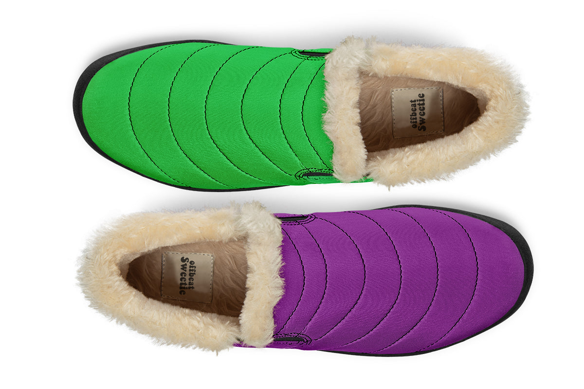 Green And Purple Mismatch Winter Shoes - Offbeat Sweetie