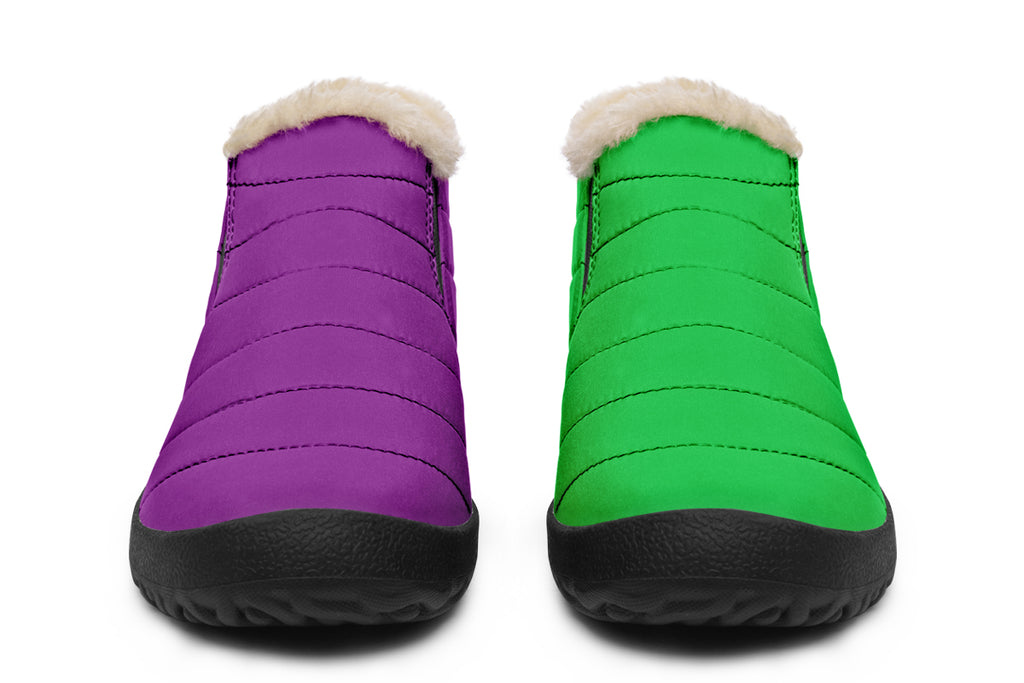 Green And Purple Mismatch Winter Shoes - Offbeat Sweetie