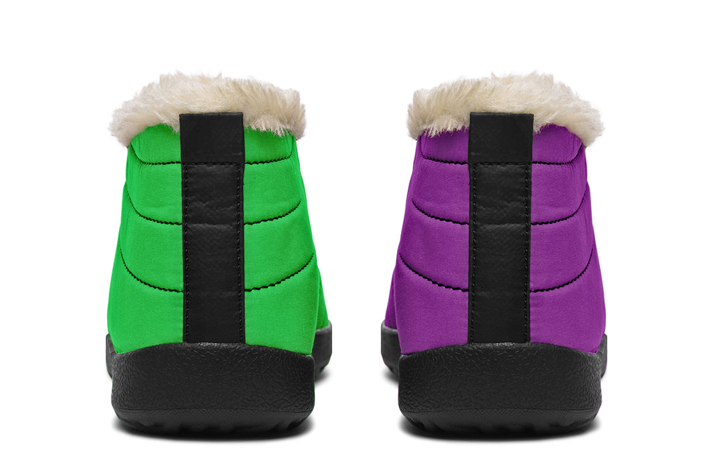 Green And Purple Mismatch Winter Shoes - Offbeat Sweetie