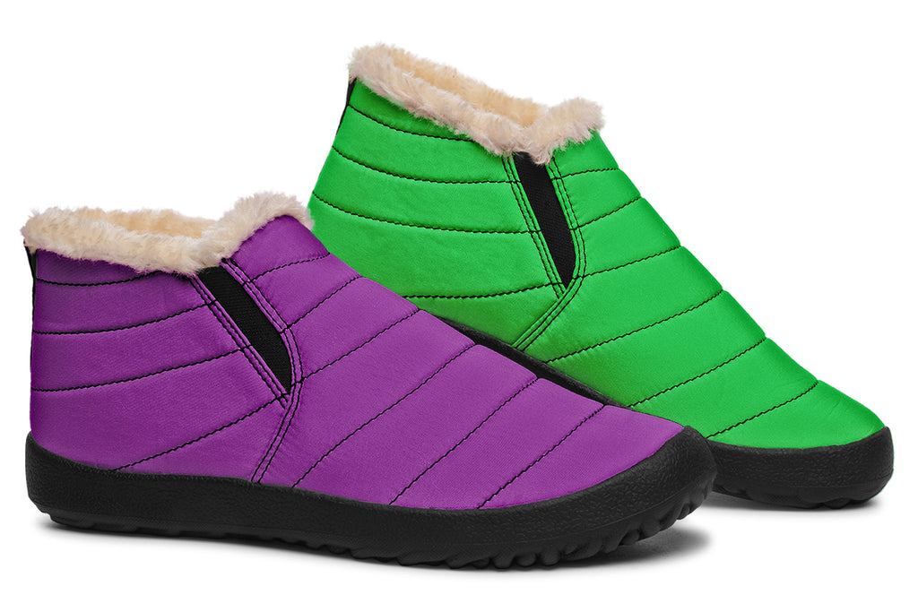 Green And Purple Mismatch Winter Shoes - Offbeat Sweetie