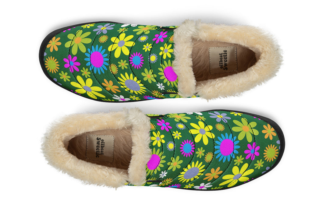 Green Retro Flowers Winter Shoes - Offbeat Sweetie
