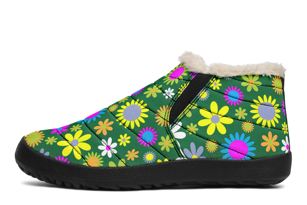 Green Retro Flowers Winter Shoes - Offbeat Sweetie
