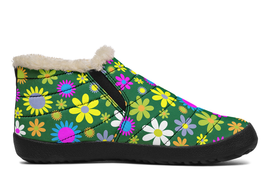 Green Retro Flowers Winter Shoes - Offbeat Sweetie