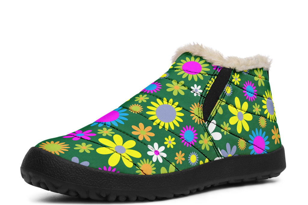 Green Retro Flowers Winter Shoes - Offbeat Sweetie