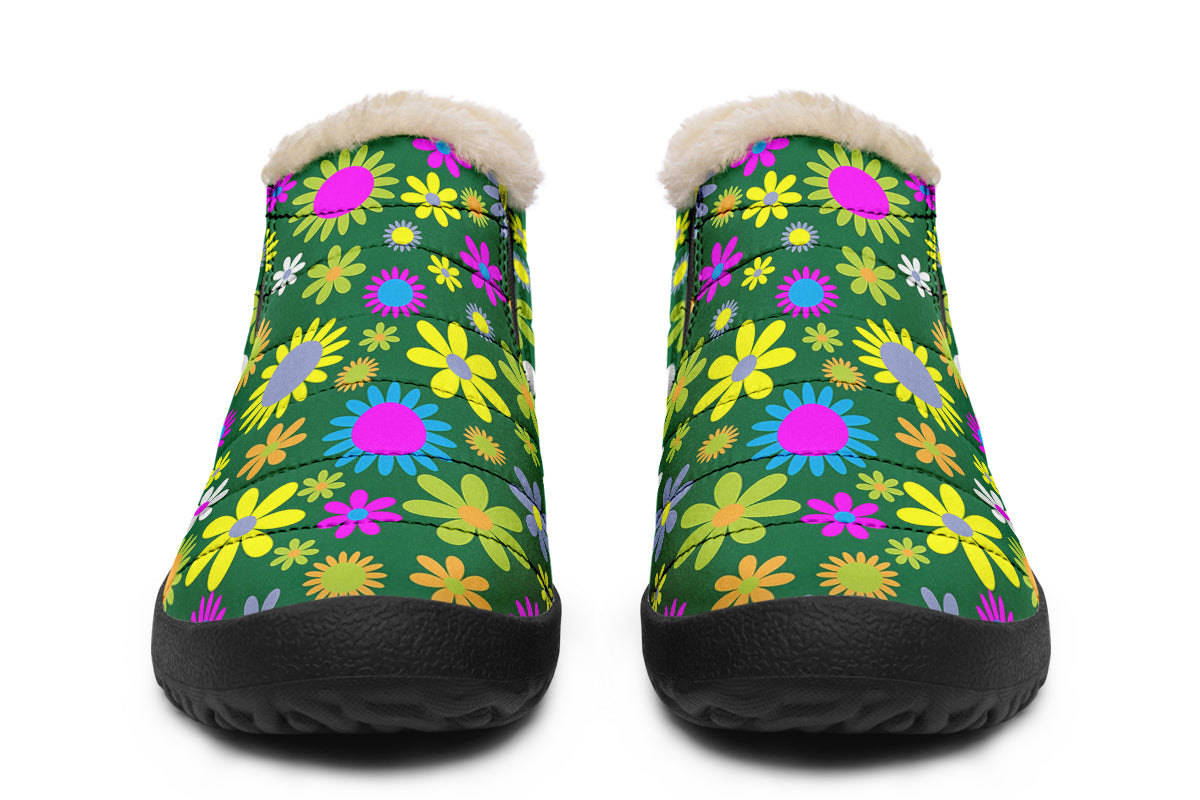 Green Retro Flowers Winter Shoes - Offbeat Sweetie
