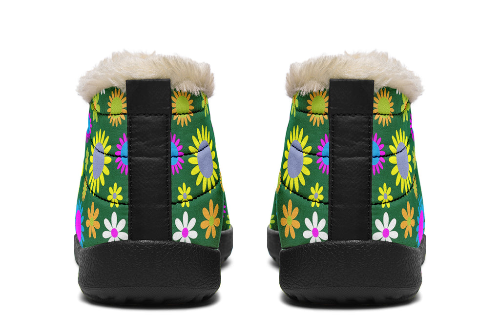 Green Retro Flowers Winter Shoes - Offbeat Sweetie