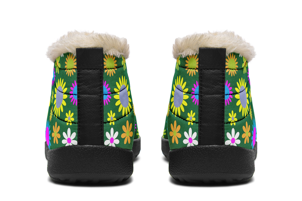 Green Retro Flowers Winter Shoes - Offbeat Sweetie