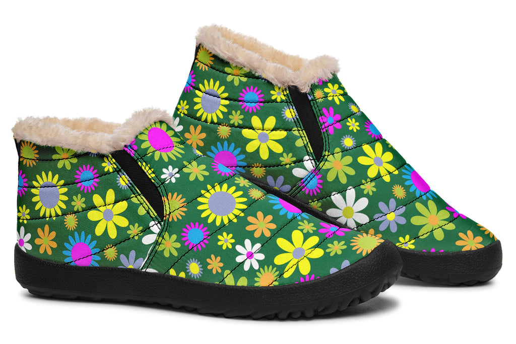 Green Retro Flowers Winter Shoes - Offbeat Sweetie