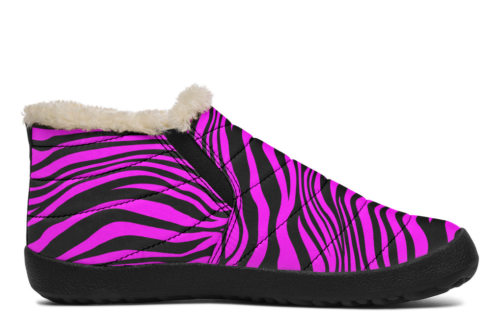 Green and Fuchsia Mismatched Neon Zebra Winter Shoes