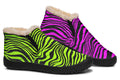 Green and Fuchsia Mismatched Neon Zebra Winter Shoes