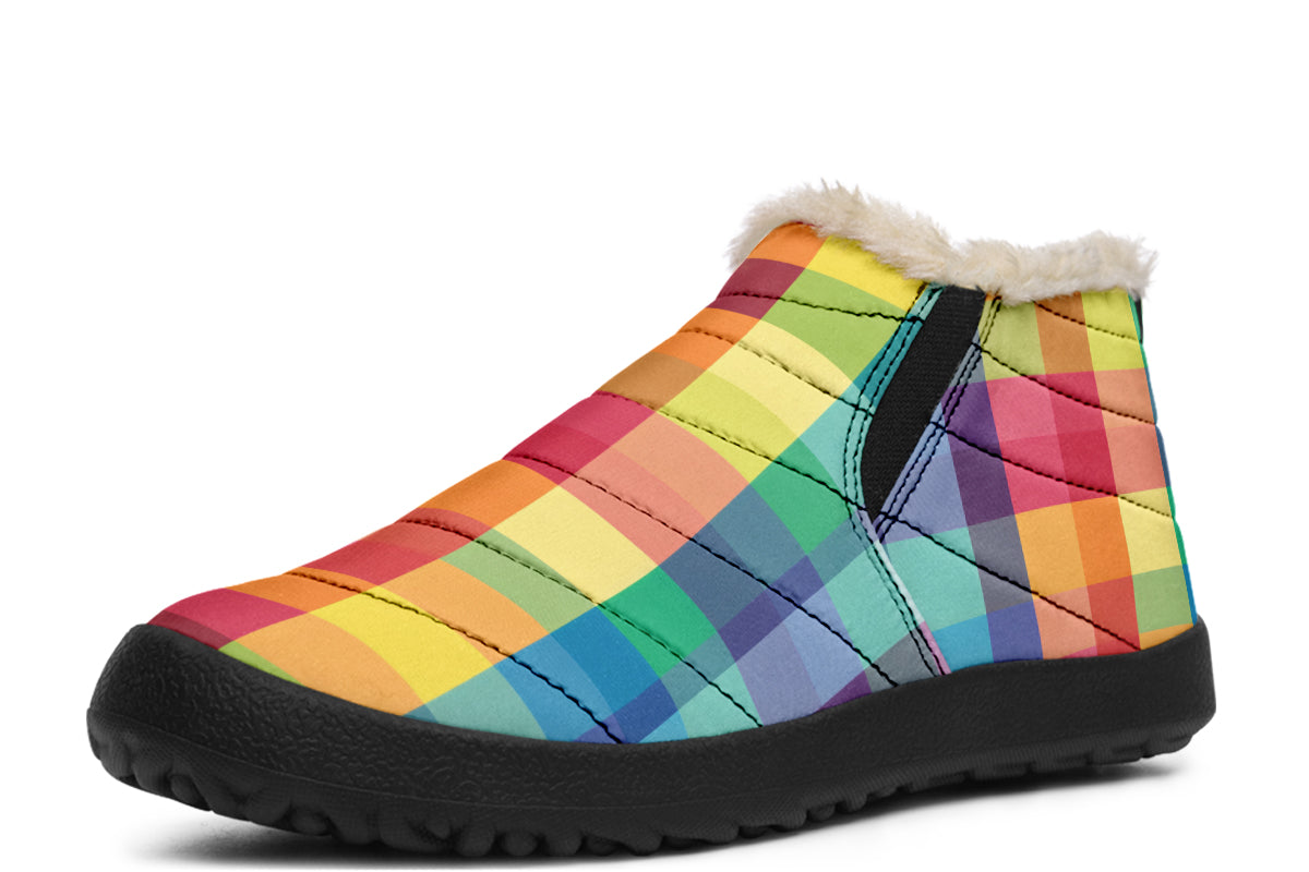 Happy Rainbow Plaid Winter Shoes