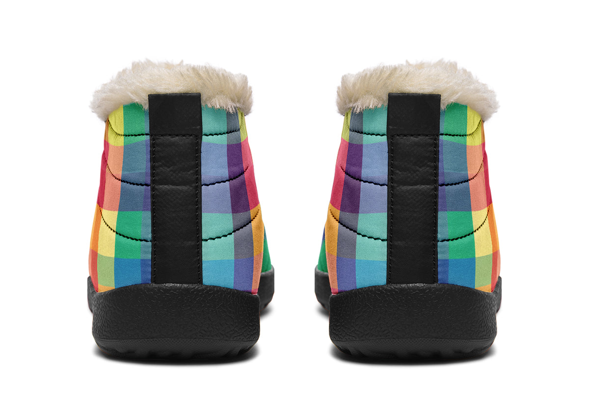 Happy Rainbow Plaid Winter Shoes