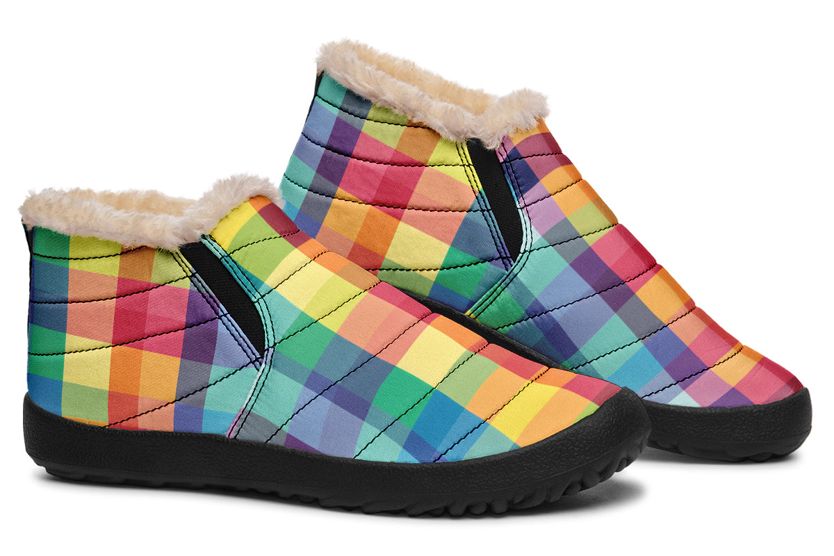Happy Rainbow Plaid Winter Shoes
