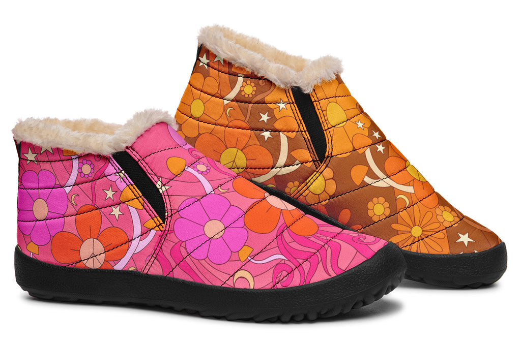 Molly's Mismatched Retro Daisies Winter Shoes - Offbeat Sweetie