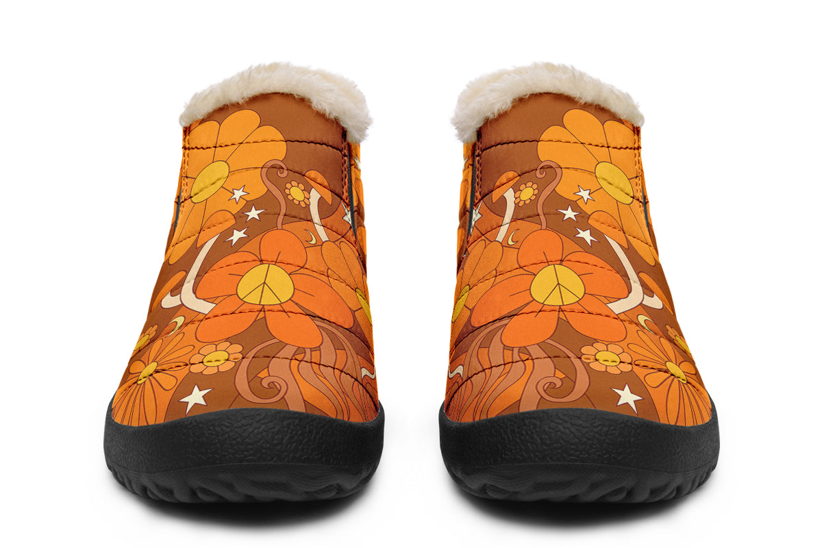 Molly's Orange Retro Daisies Winter Shoes