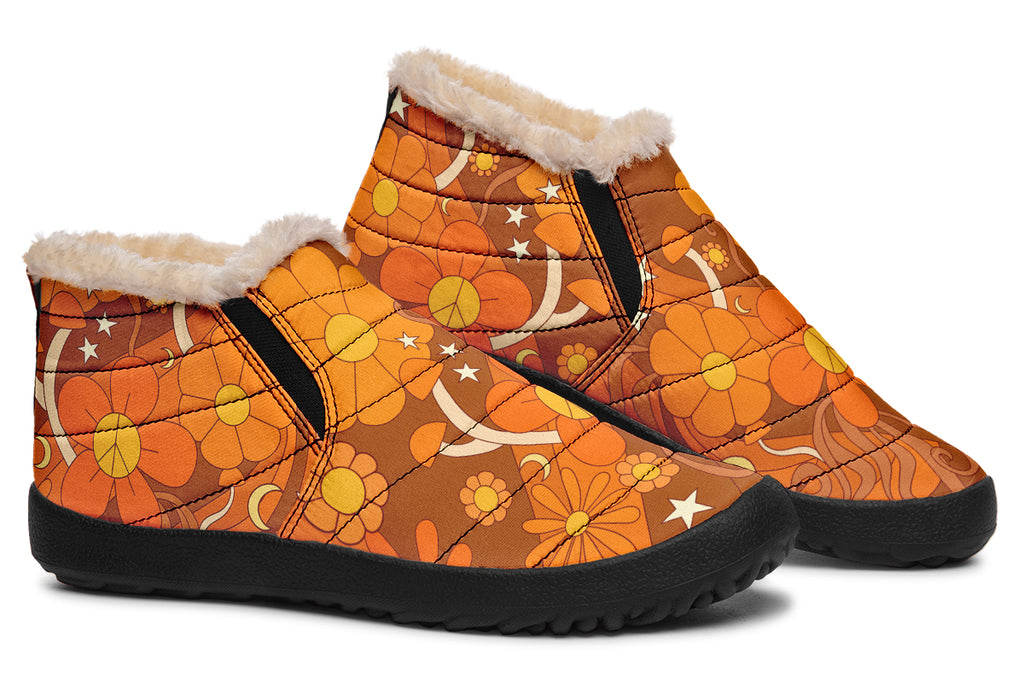 Molly's Orange Retro Daisies Winter Shoes