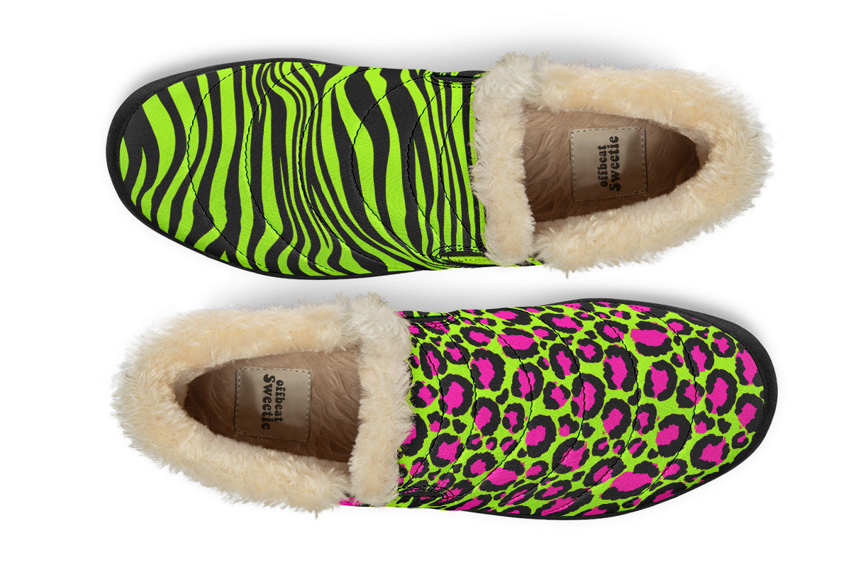 Neon Leopard x Neon Zebra Green Mismatch Winter Shoes