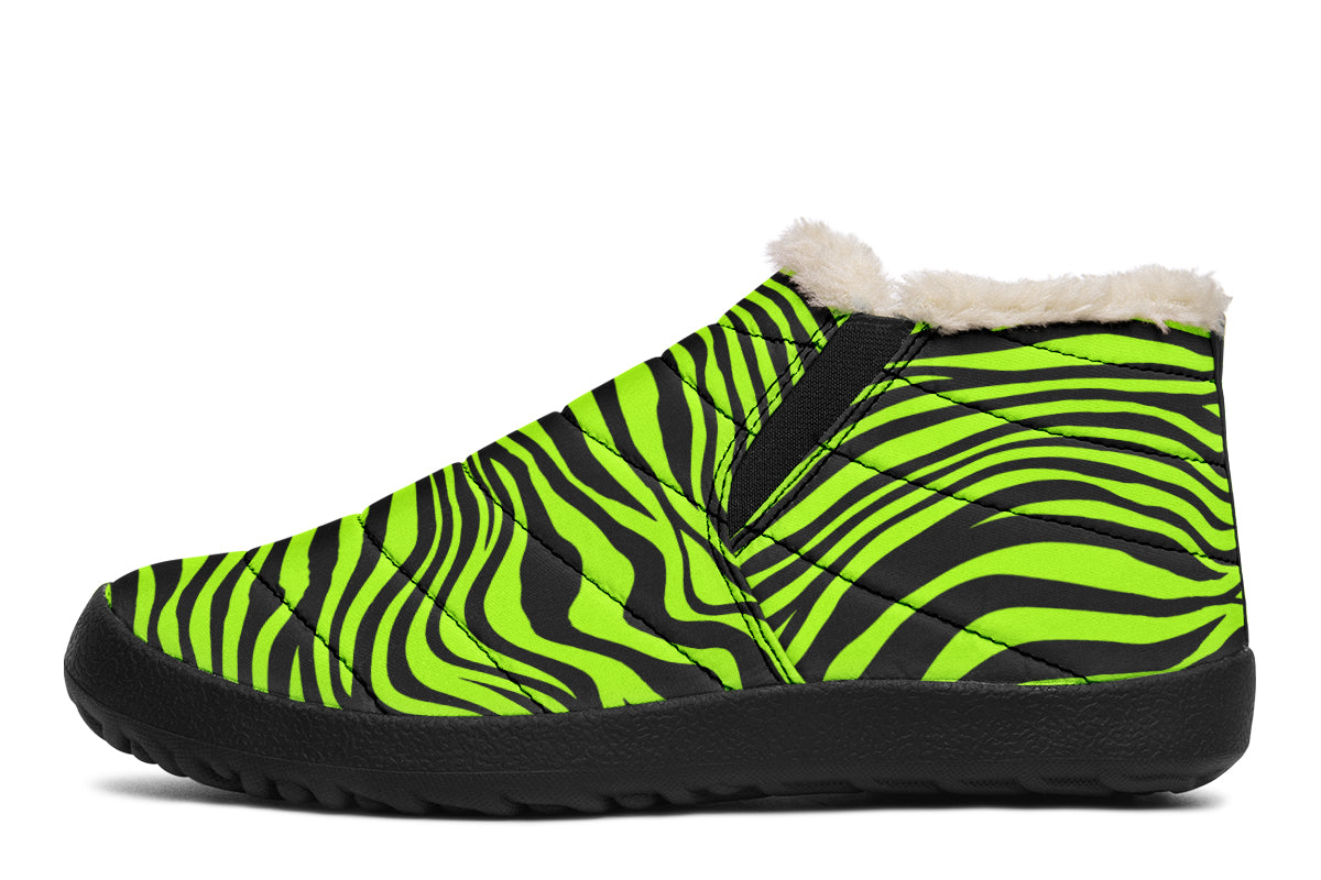 Neon Leopard x Neon Zebra Green Mismatch Winter Shoes