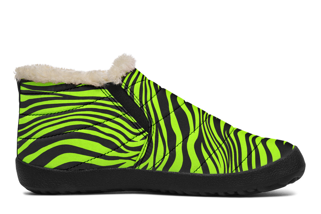 Neon Leopard x Neon Zebra Green Mismatch Winter Shoes