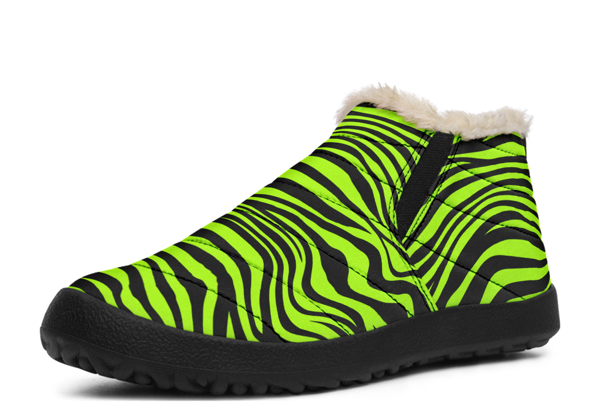 Neon Leopard x Neon Zebra Green Mismatch Winter Shoes