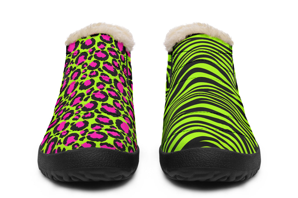 Neon Leopard x Neon Zebra Green Mismatch Winter Shoes