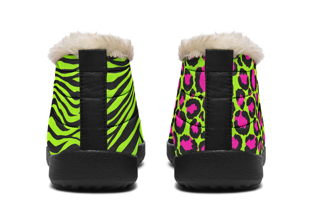 Neon Leopard x Neon Zebra Green Mismatch Winter Shoes