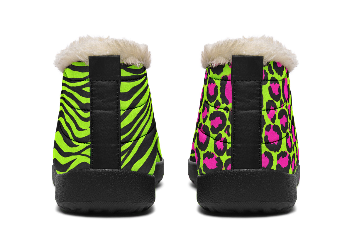 Neon Leopard x Neon Zebra Green Mismatch Winter Shoes