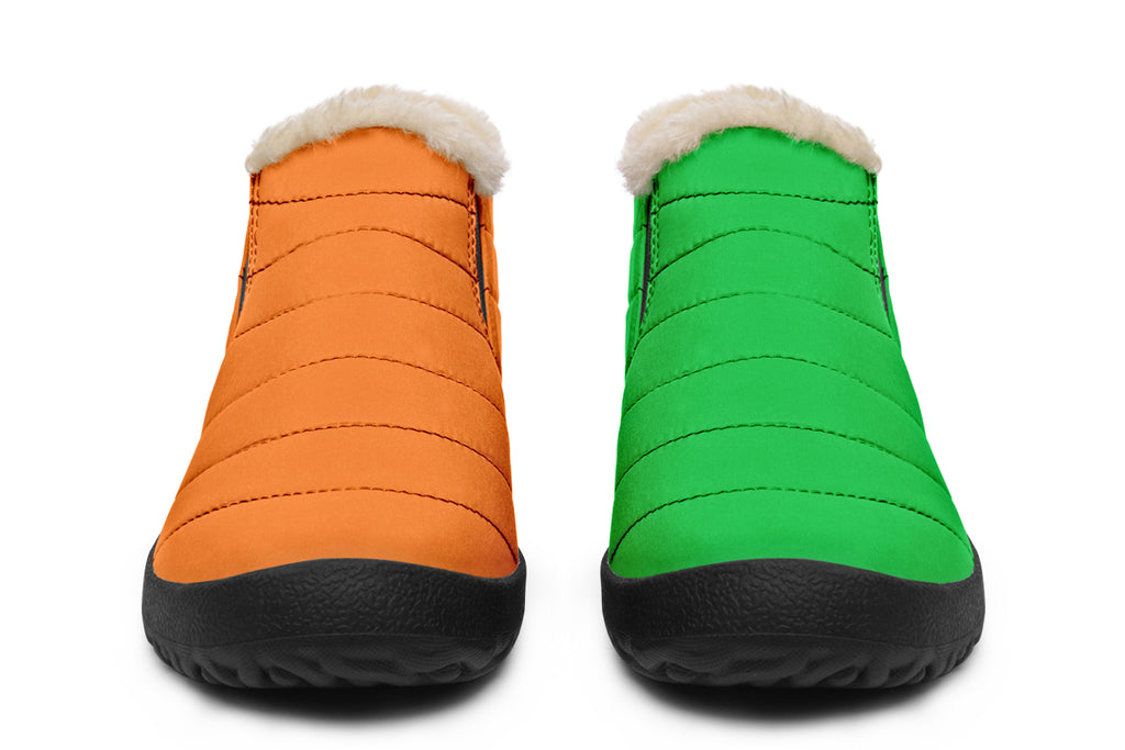 Orange and Green Mismatch Winter Shoes - Offbeat Sweetie