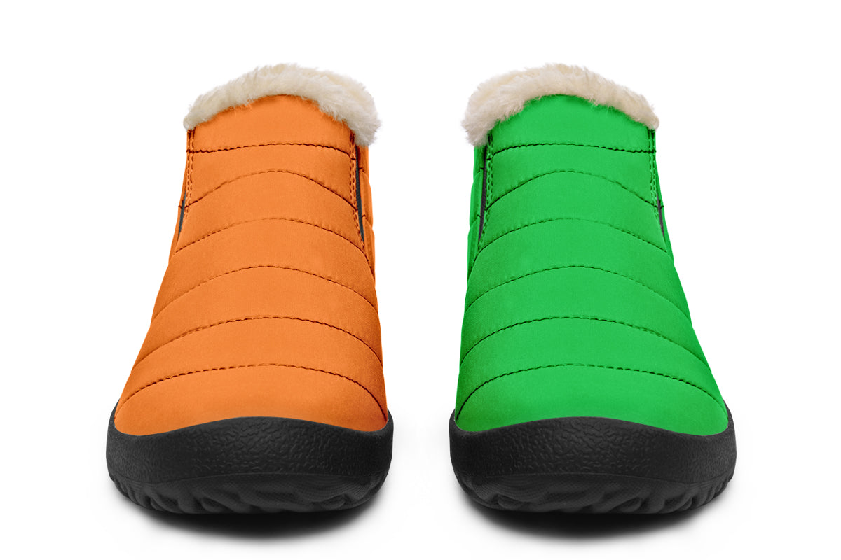 Orange and Green Mismatch Winter Shoes - Offbeat Sweetie