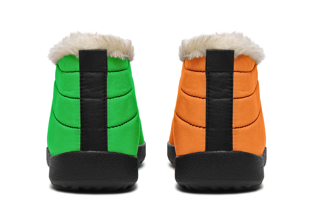 Orange and Green Mismatch Winter Shoes - Offbeat Sweetie