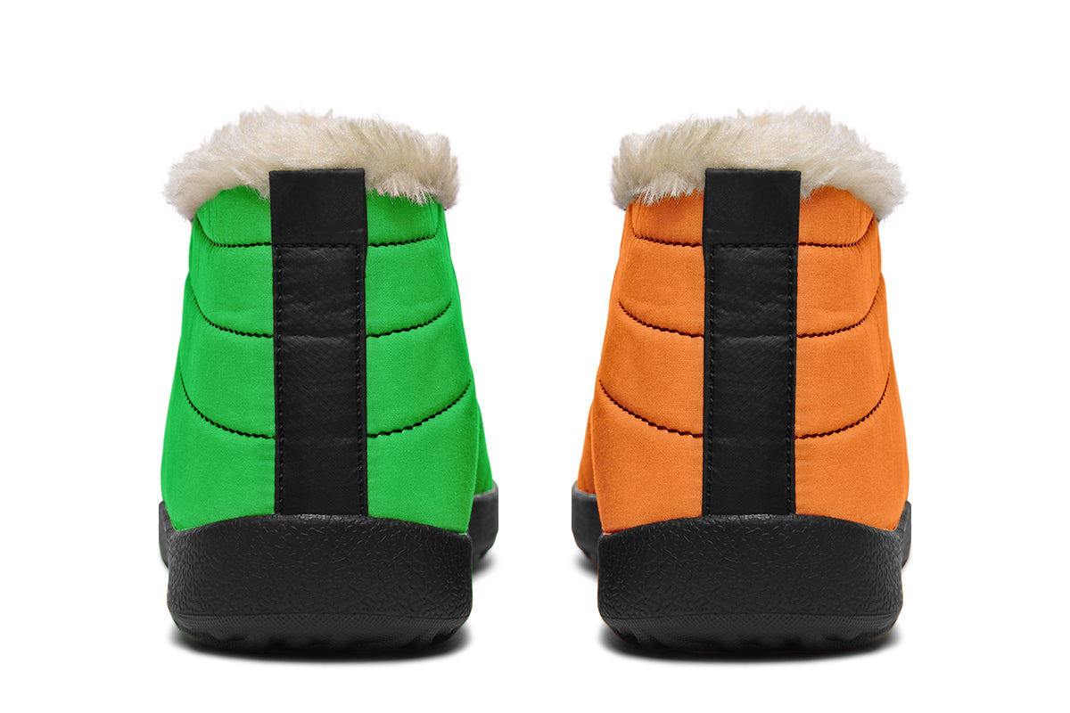 Orange and Green Mismatch Winter Shoes - Offbeat Sweetie