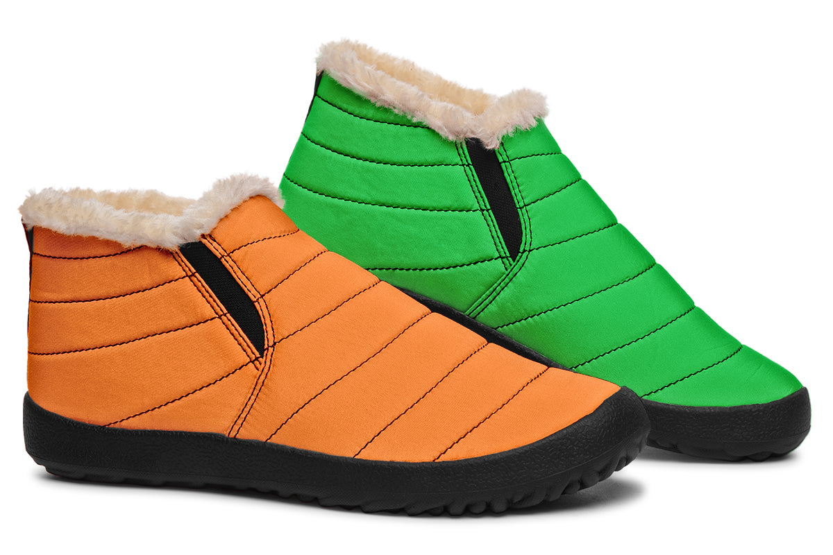 Orange and Green Mismatch Winter Shoes - Offbeat Sweetie