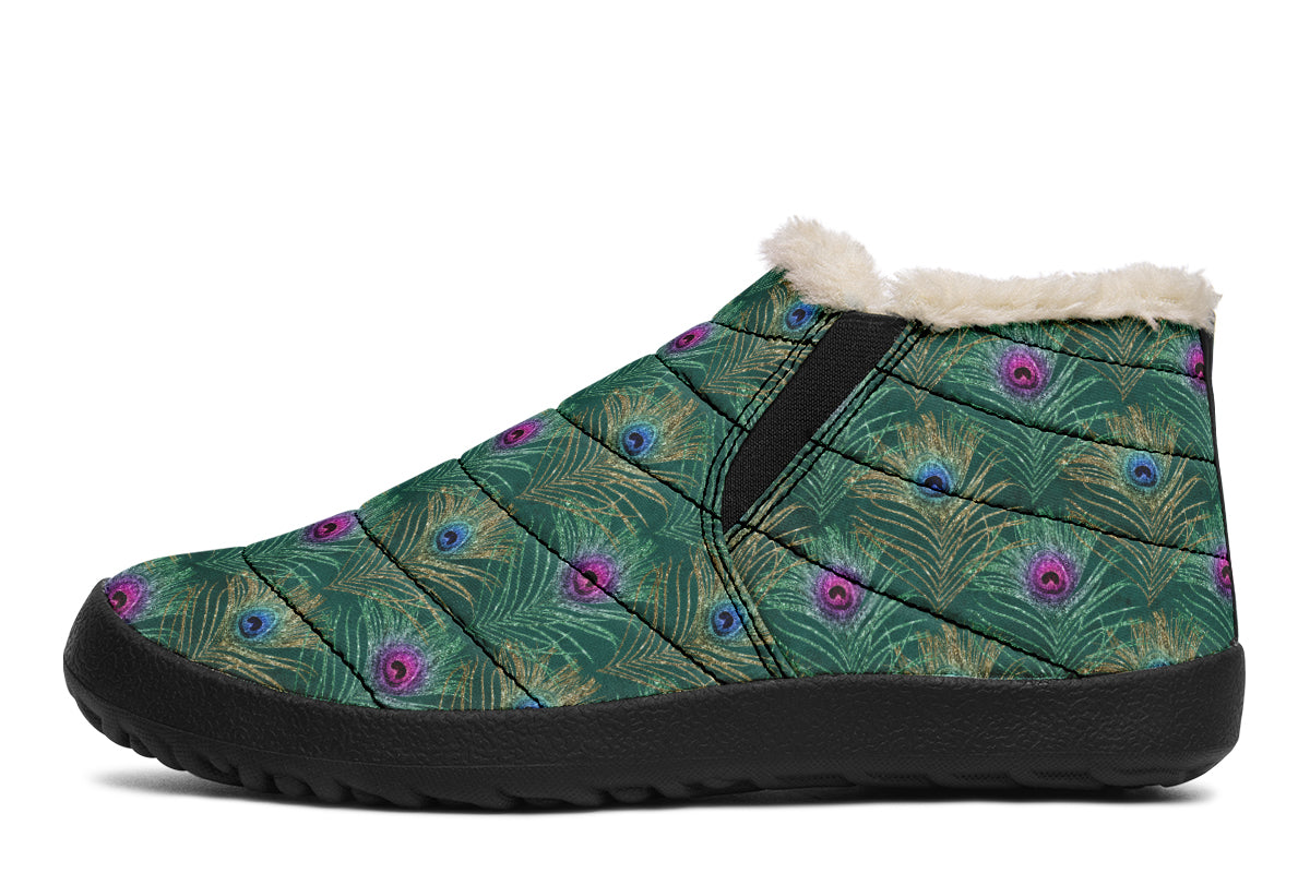 Peacock Feathers Winter Shoes - Offbeat Sweetie